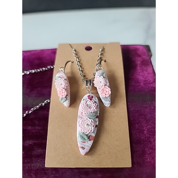 Multicolored Floral Polymer Clay Jewelry Set, NEW - Picture 1 of 10